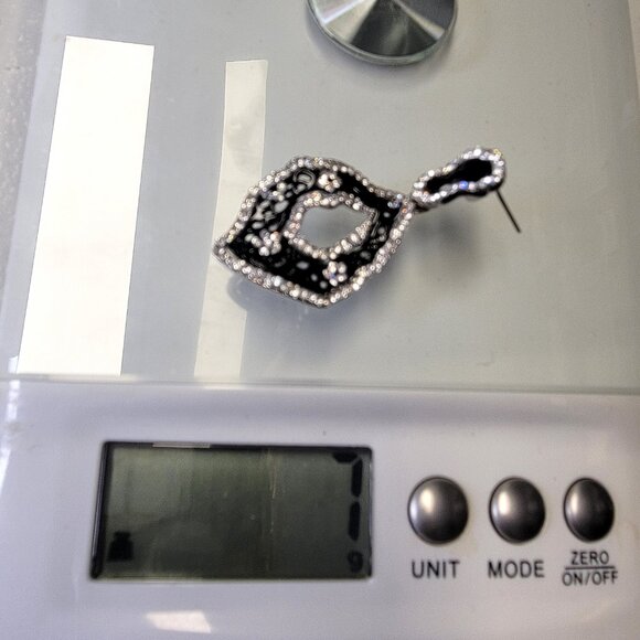 Silver and Black Rhinestone Earrings - Picture 10 of 10